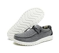 JSWEI Men's Driving Loafers Enhanced Support Washable Mens Walking Shoes Black Memory Foam Insole Flat Slip On Casual Sports Shoe Breathable Lightweight Black Grey UK 12
