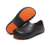 JSWEI Men's Oil Resistant Waterproof Chef Shoes Kitchen Shoes for Men Nursing Clogs for Man Non Slip Work Shoes Garden Shoe UK 5.5 Black Orange