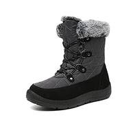 JSWEI Wide Snow Boots for Women Warm Insulated Lightweight Comfortable Memory Foam Fur Winter Snow Boots botas de nieve para mujer Grey UK 4