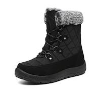 JSWEI Wide Snow Boots for Women Warm Insulated Lightweight Comfortable Memory Foam Fur Winter Snow Boots botas de nieve para mujer Black UK 4