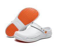 JSWEI Womans Clogs Wide Width Adults Special Printing Patterns Clogs Chef Shoes Woman Waterproof Kitchen Nursing Gardening Work Clog White UK11