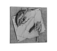 JSWLQ M. C. Escher(Drawing Hands-2) Artists Poster Cool Artworks Painting Wall Art Canvas Prints Hanging Picture Home Decors Gift Idea 12x12inch(30x30cm)
