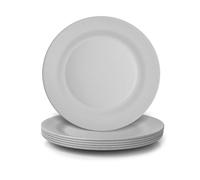 JSYMJSY 25cm Unbreakable Plates, 6pcs Plastic Dinner Plates Reusable, Lightweight Great for Camping Picnic BBQ RV, Microwave Safe Dishwasher Safe, Grey