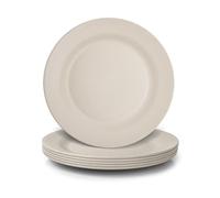 JSYMJSY 25cm Unbreakable Plates, 6pcs Plastic Dinner Plates Reusable, Lightweight Great for Camping Picnic RV BBQ Party, Microwave Safe Dishwasher Safe, Beige