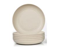JSYMJSY 6pcs / 10inch Deep Dinner Plates, Unbreakable Plate for Kitchen, Plastic Plate Reusable Lightweight for Party, Camping, BBQ, Dessert, Dishwasher Microwave Safe, Beige