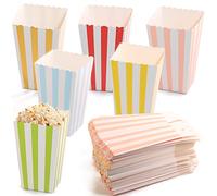 jsysj Pack of 60 Popcorn Boxes, Children's Small Striped Popcorn Bags, Paper Candy Bar Bag, Party Paper Bag, Snack Box for Home, Wedding, Film Evening or Party,White
