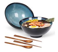 JSYTCCJ Ceramic Ramen Bowl Set, Porcelain Japanese Style Udon Soba Pho Asian Soup Noodle Bowls Salad Serving Bowls with Chopsticks and Spoons,Set of 2