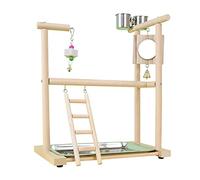 JSZDFSV Bird Perch Wood Stand Toy Parrots Playstand For Parakeets Cockatiel Conure With Feeding Cups Ladder Chew Toy