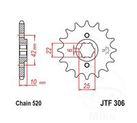 JT Front Sprocket 15 Tooth 520 Pitch JTF306.15 Fits Honda NX 650 1988