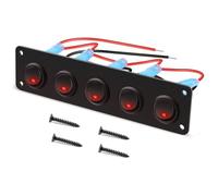 JT-HLM 5 Gang 12v Switches Panel, 20A Waterproof Round Toggle ON/OFF Switch, Blue LED Switch, Toggle Rocker Switch Panel for Cars Vehicles Trailers Trucks Marine Boats RVs Ships