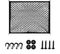 JT-HLM Cargo Net Stretchable, Nylon Mesh,Adjustable Elastic Car Boot Net, Double-layer Luggage Fixed Net with 4 Hooks with Hook for SUVs, Cars and Trucks (60x100cm)
