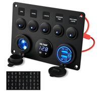 JT-HLM IP65 Waterproof 12V/24V Toggle Switch Panel, Dual USB Charger Port 4.2A, Car Rocker Switches with Lighter Socket, 5 Gang Switch Panel for Car Boat RV Truck Campervan