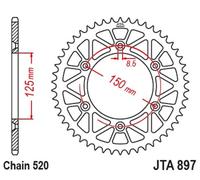 JT SPROCKETS Racelite Aluminium Black Rear Sprocket 897 - 520, black