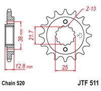 JT SPROCKETS Steel Noise-Free Front Sprocket 511 - 520