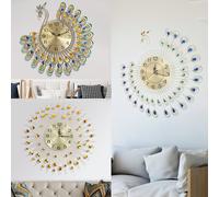(JT1381B-65) Wall Clock Large Luxury 3D DIY Flower Peacock Diamond Wall Clock Metal Modern Home Decor