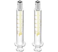 JT2D-2 Pack Glass Syringes with Caps, 5ml Luer Lock Reusable Glass Syringe, Metal Luer Lock Caliber Injector Laboratory Sampler for Laboratory