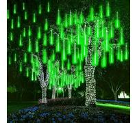 LED Meteor Shower Solar Lights Outdoor, 30cm 10 Tubes 360LEDs Garden Meteor Shower Lights Waterproof Falling Lights Raindrop Lights Christmas Tree Lights (Green)