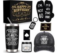 JTAMOHI 40th Birthday Gifts for Men, Unique 40 Year Old Birthday Gifts Box with 20 Oz Tumbler, Scented Candle, Socks, Baseball Cap, 40th Men Gifts for Husband, Dad, Friends, Coworker, Teachers, Boss