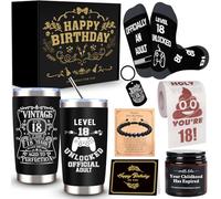 JTAMOHI 8 Pcs Happy 18th Birthday Gifts for Boys, 18 Year Old Boy Birthday Gifts Ideas with 20 Oz Tumbler, Funny Socks, Toilet Paper, Bracelet, Candles, Keychain for Son, Nephew, Grandson, Brother