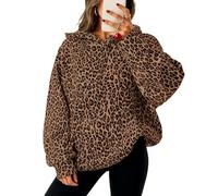 JTANIB Leopard Print Oversized Fleece Hoodie, Y2K Pullover, Leopard Brown, S