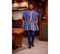 JTAPHRIQUE Men's Royal Indigo Multi-Stripe Sleeveless Fugu Smock Top | Size: Large JTAPHRIQUE Multicolor L