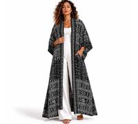 JTAPHRIQUE Women's Black & White African Print Long Kimono Jacket | Size: 14 JTAPHRIQUE Multicolor 14