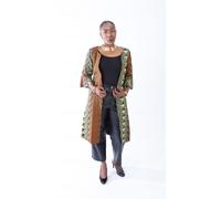 JTAPHRIQUE Women's Joyce African Ankara Flared Sleeve Duster Coat in Brown | Size: Medium/Large JTAPHRIQUE Brown M/L