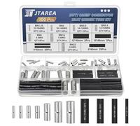 JTAREA 100 Pieces 7 Types Butt Connectors Uninsulated Set with Heat Shrink Tube Non-Insulated Butt Connectors Cable Connector Crimp Connector 0.5-25 mm² Cable Crimp Connection Kit for Automobile Boats