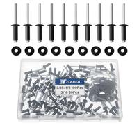 JTAREA 130pcs 3/16" x 1/2" Black Aluminum Pop Rivets with Stainless Steel Washers 4.8 x 12.7mm Blind Rivet Assortment Kit