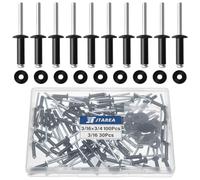 JTAREA 130pcs 3/16" x 3/4" Black Aluminum Pop Rivets with Stainless Steel Washers 4.8 x 20mm Blind Rivet Assortment Kit