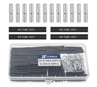 JTAREA 200 Pieces 22-16 AWG Butt Connectors Uninsulated Set with Heat Shrink Tube Non-Insulated Butt Connectors Butt Connectors Crimp Connector 0.5-1.5 mm² Cable Crimp Connection for Automobile Boats