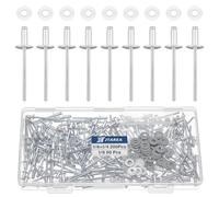 JTAREA 250pcs 1/8" x 1/4" Silver Aluminum Pop Rivets with Stainless Steel Washers 3.2 x 6.4mm Blind Rivet Assortment Kit