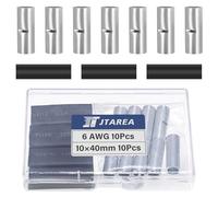 JTAREA 6 AWG Butt Connectors Uninsulated Set with Heat Shrink Tube Non-Insulated Butt Connectors Butt Connectors Crimp Connector 16 mm² Cable Crimp Connection for Automobile Boats (Pack of 20)