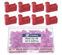 JTAREA 90 Degree 0.5-1.5 mm² Flag Insulated Female Terminal Nylon Fully Insulated Connectors 22-18 AWG Flat Connector Cable Lugs Blade Receptacles Wire Connector Cable Lug (Red 50)