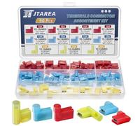 JTAREA Flag Insulated Female Terminal Fully Insulated Connectors 90 Degree Nylon Flat Connector Cable Lugs Wire Connectors 22-18 16-14 12-10 AWG Blade Receptacles Cable Lug (Red 40 Blue 40 Yellow 10)