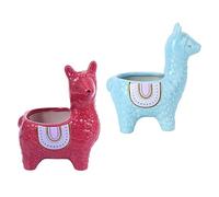 JTBDWOSK 2Pcs Ceramic Llama Figurine Animal Succulent Planter Flower Pots Cute Alpaca Flowerpot Small Desk Plant Stand Llama Plant Holder for Indoor Outdoor Cactus Home Decor,Multi colored