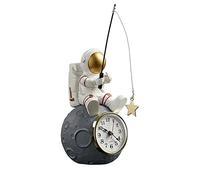 JTBDWOSK Astronaut Statues Sculpture Figurine Clock Resin Spaceman Fishing Star Figure Desk Clock Tabletop Ornament for Room Birthday Gifts Party Bag Fillers,White