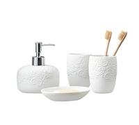 JTBDWOSK Bathroom Set, Soap Dispenser Sets White, with Toothbrush Holder, Soap Dispenser, Soap Dish, Toothbrush Mug, for Home, Hotel, Ceramic,E