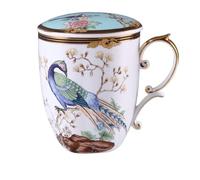 JTBDWOSK Household And Commercial Cups, Coffee Cups, Coffee Cups A Hundred Birds Blessing Chinese Bone China Mug Ceramic Large Capacity Lid Cup National Tide Light Luxury Home Coffee Cup,Blue
