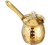 JTBDWOSK Milk Frothing Jug Turkish Coffee Pot Stainless Steel Espresso Steam Jug with Lid Latte Hot Chocolate Latte Cappuccino Milk Jug Cup 600 Ml,Gold