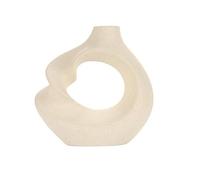 JTBDWOSK Unique White Donut Ceramic Vases for Modern Home Decor, Round Matte Pampas Flower Vases, Neutral Boho Nordic Minimalism Style Flower Vases for Living Room, Bedroom with Table Decor,Beige