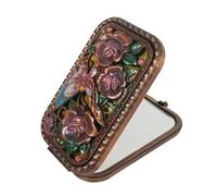 Jtbling Vintage Metal Retro Portable Mini Mirror Rectangular Cosmetic Fold Mirror 1X/2X Magnifying Pocket Makeup Mirror Compact Travel Mirror Handheld Mirror Flip Mirror (Butterfly Flower)
