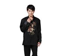 JTC Chinese Style Tai Chi Shirt Kung Fu Tops Tang Suit Men Long Sleeve Dragon Embroidered Jacket Coat Outwear (UK M-Chinese XL, Black Single Dragon)