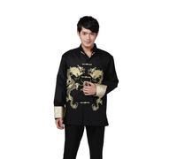 JTC Chinese Style Tai Chi Shirt Kung Fu Tops Tang Suit Men Long Sleeve Dragon Embroidered Jacket Coat Outwear (UK XL-Chinese 3XL, Black)