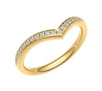 JTC LTD 0.25Ct Round Cut Natural Diamond V Cut Ring for Women | 9K Yellow Gold Wedding Band | Wishbone Ring | Half Eternity Ring | UK Hallmarked | Size-R