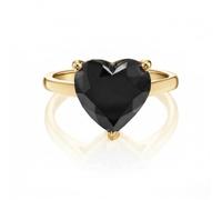 JTC LTD 0.50Ct Heart Cut Black Diamond Solitaire Ring | 9K Yellow Gold Engagement Ring | Proposal Ring | Gesmtone | Size-K