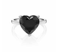 JTC LTD 0.75Ct Heart Cut Black Diamond Solitaire Ring | 9K White Gold Engagement Ring | Proposal Ring | Gesmtone | Size-R