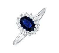 JTC LTD 1.00carat Oval Set Sapphire Birthstone Rinf for Women | 18K White Gold Cluster Diamond Engagement Ring | Gift for Wife | Size-I