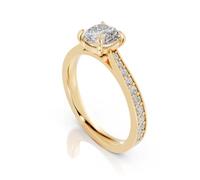 JTC LTD 1.25 Carat Round Cut Moissanite Engagement Ring for Women | Solitaire Halo Promise Ring with Side Stones | Silver Yellow Gold Plated | Size-L