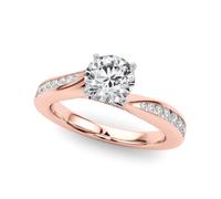 JTC LTD 18K Rose Gold Engagement Ring | 0.75ct Solitaire Lab Round with Side Stone Ring | Hidden Halo Design | Channel Set | Elegant Occasion Jewellery | Size-H